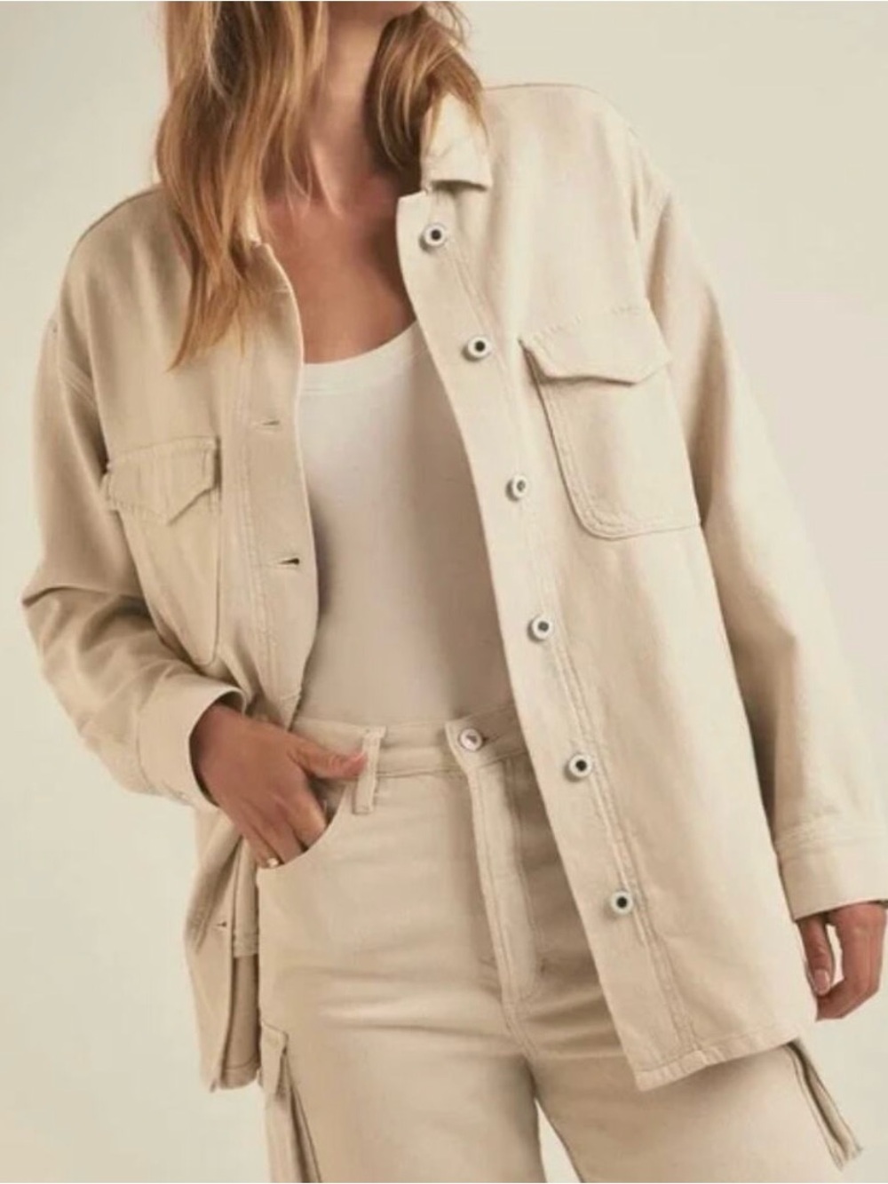 Favorite Daughter Dad Shacket Bone NWT Sz S
